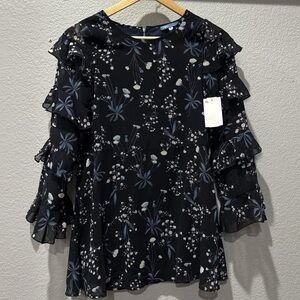 Truly Me Black Floral Ruffle Blouse